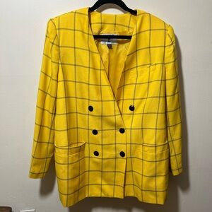 Kasper Yellow Checkered Double-Breasted Blazer Women’s size 14 Clueless